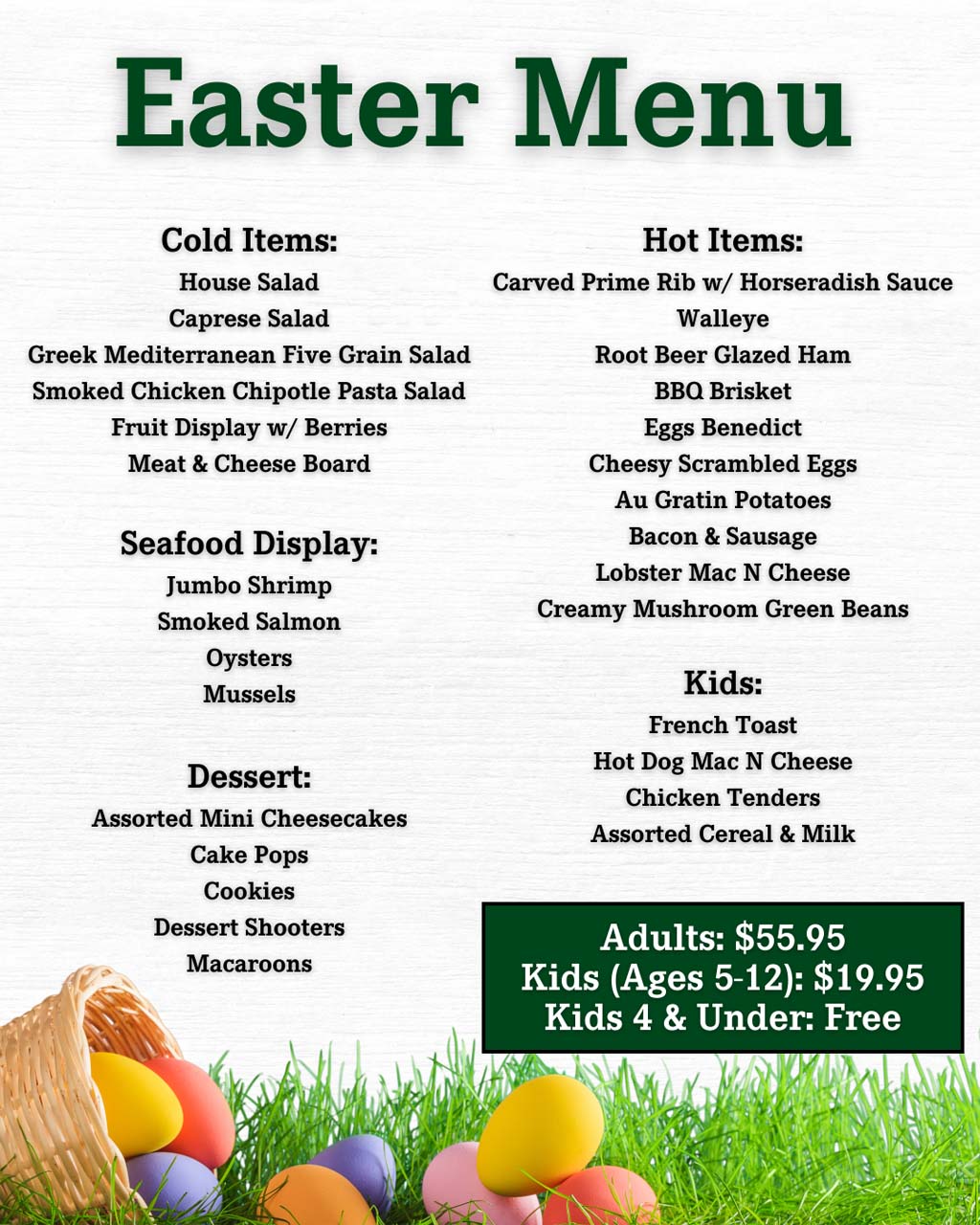 Lord Fletcher's Easter Brunch Menu