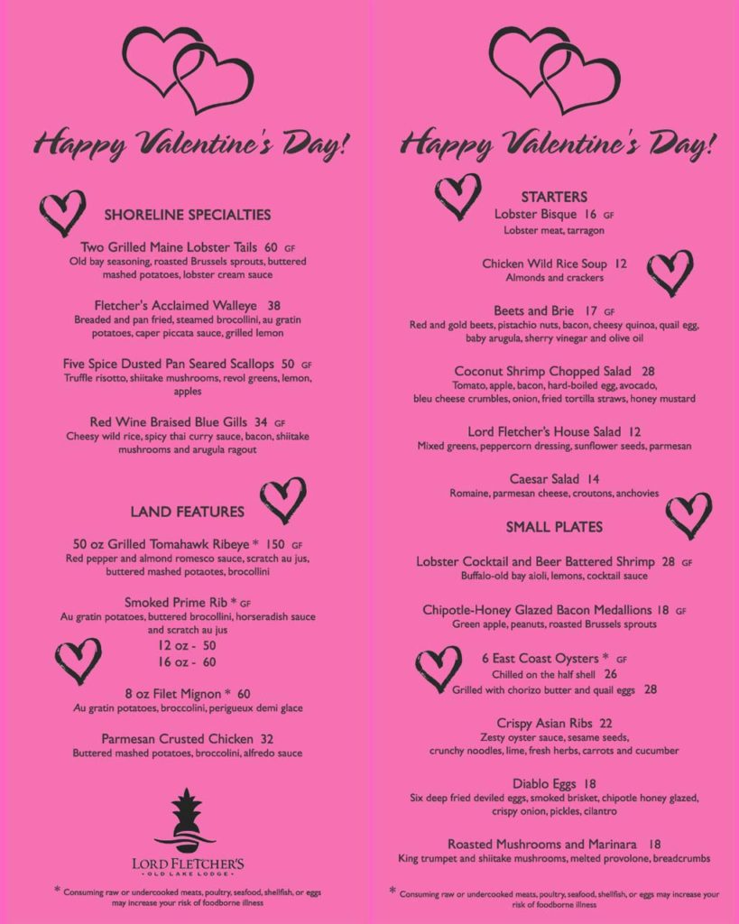 Valentine’s Day Menu at Lord Fletcher’s