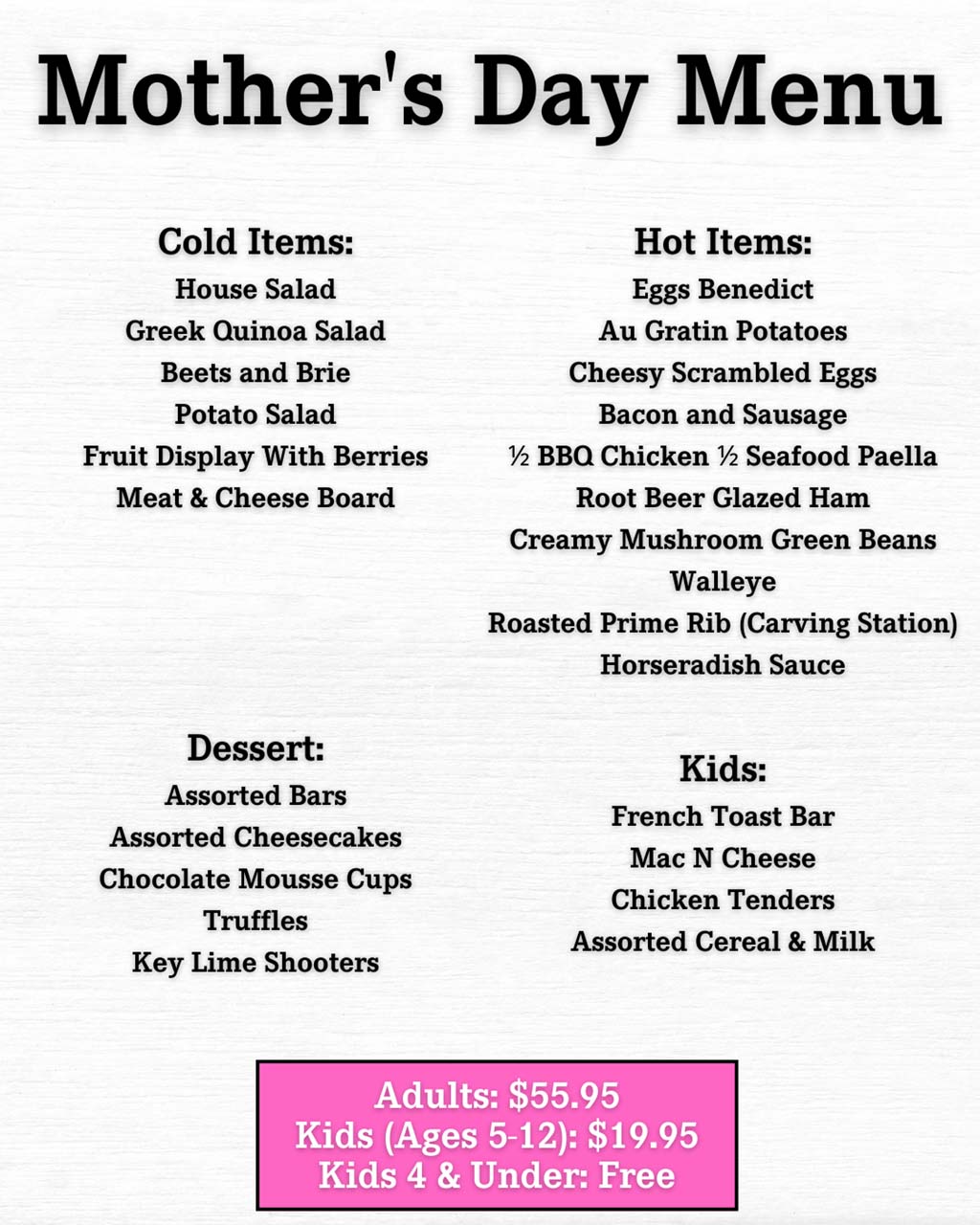 Lord Fletcher's Mother's Day Brunch Menu