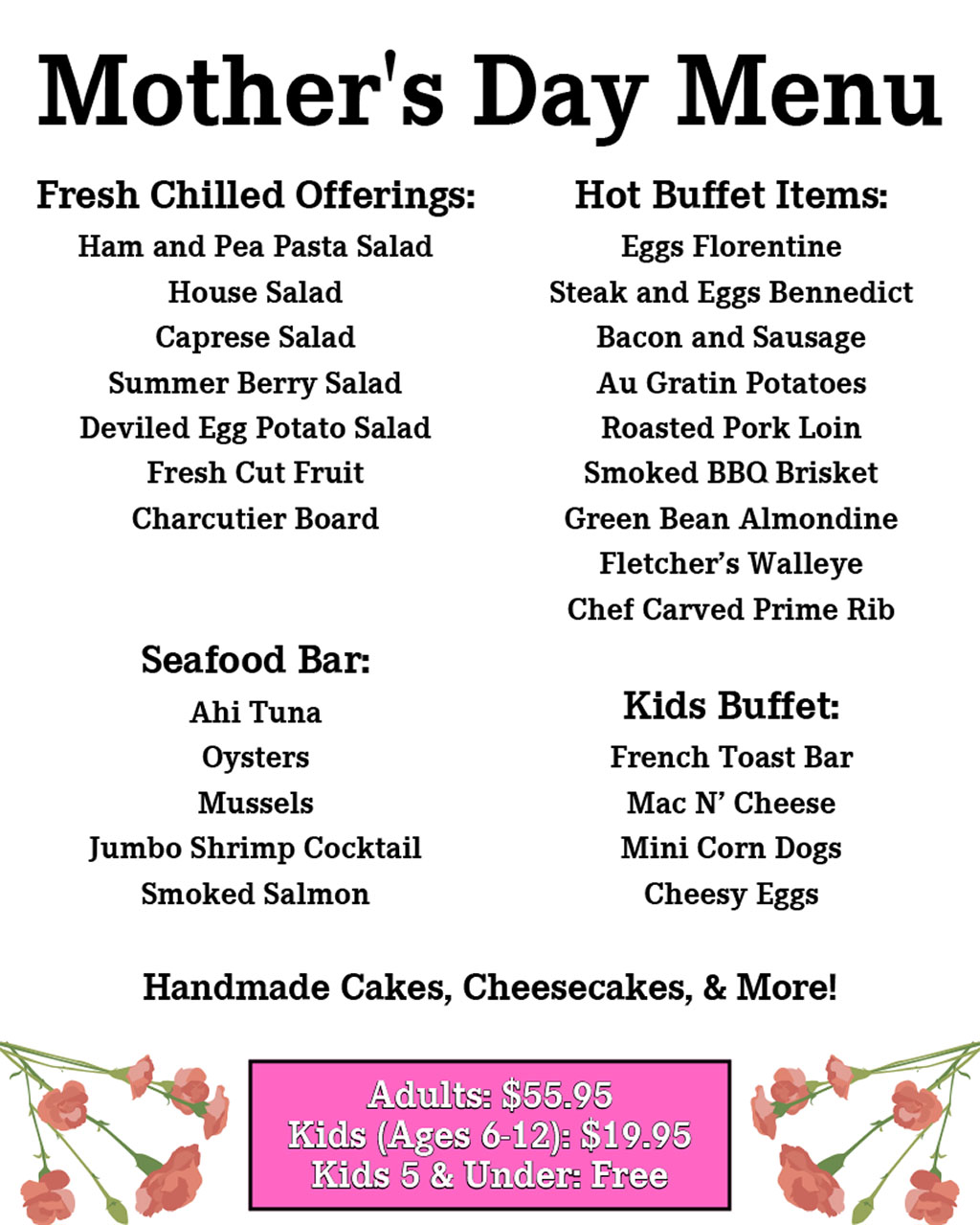 Lord Fletcher's Mother's Day Menu 2025