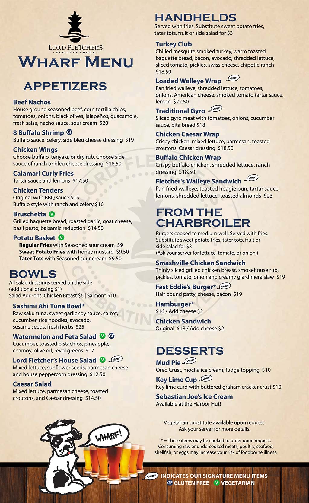 Lord Fletcher's Wharf Menu