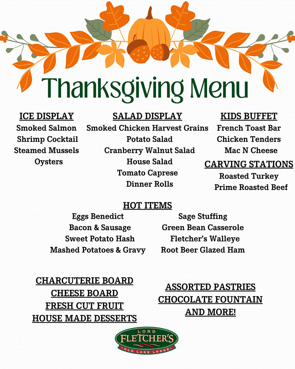 Lord Fletcher's Thanksgiving Brunch Menu