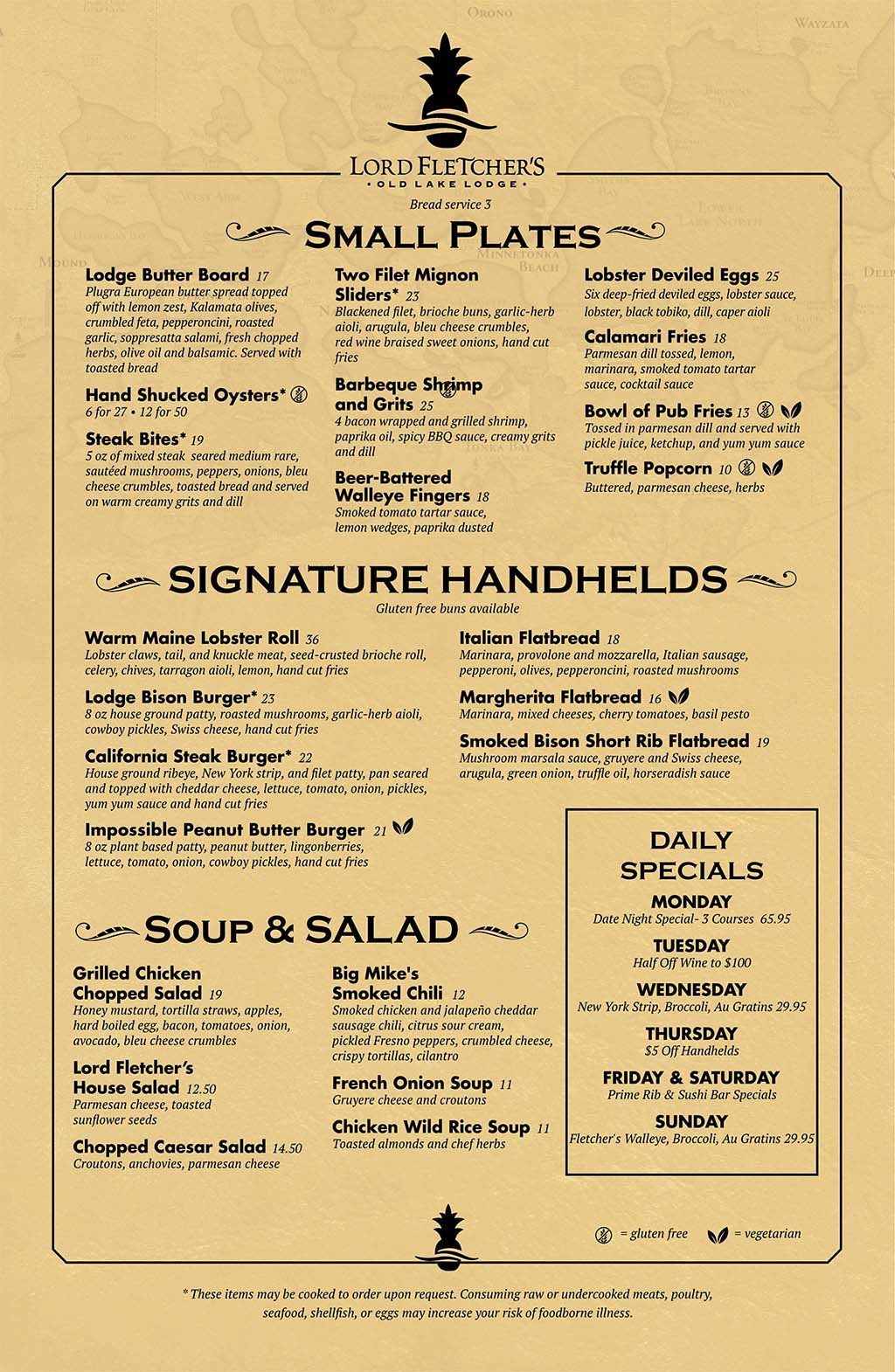 Lord Fletcher's Main Dining Room Menu