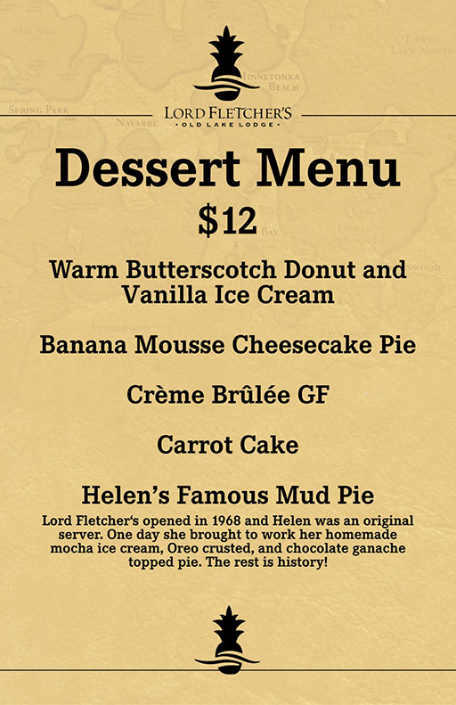 Lord Fletcher's Dessert Menu